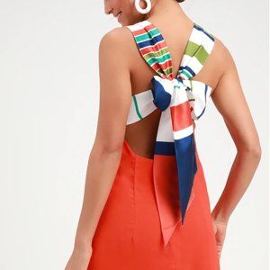 Lulus Joyful Red Orange Multi Stripe Tie-Back Mini